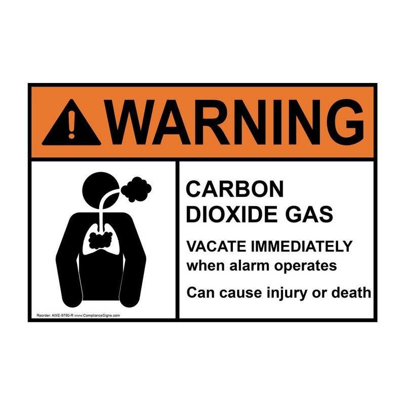 ComplianceSigns.com WARNING Carbon Dioxide Gas Vacate Immediately ANSI Label Decal, 10x7 inch Vinyl for Gases - Image 1